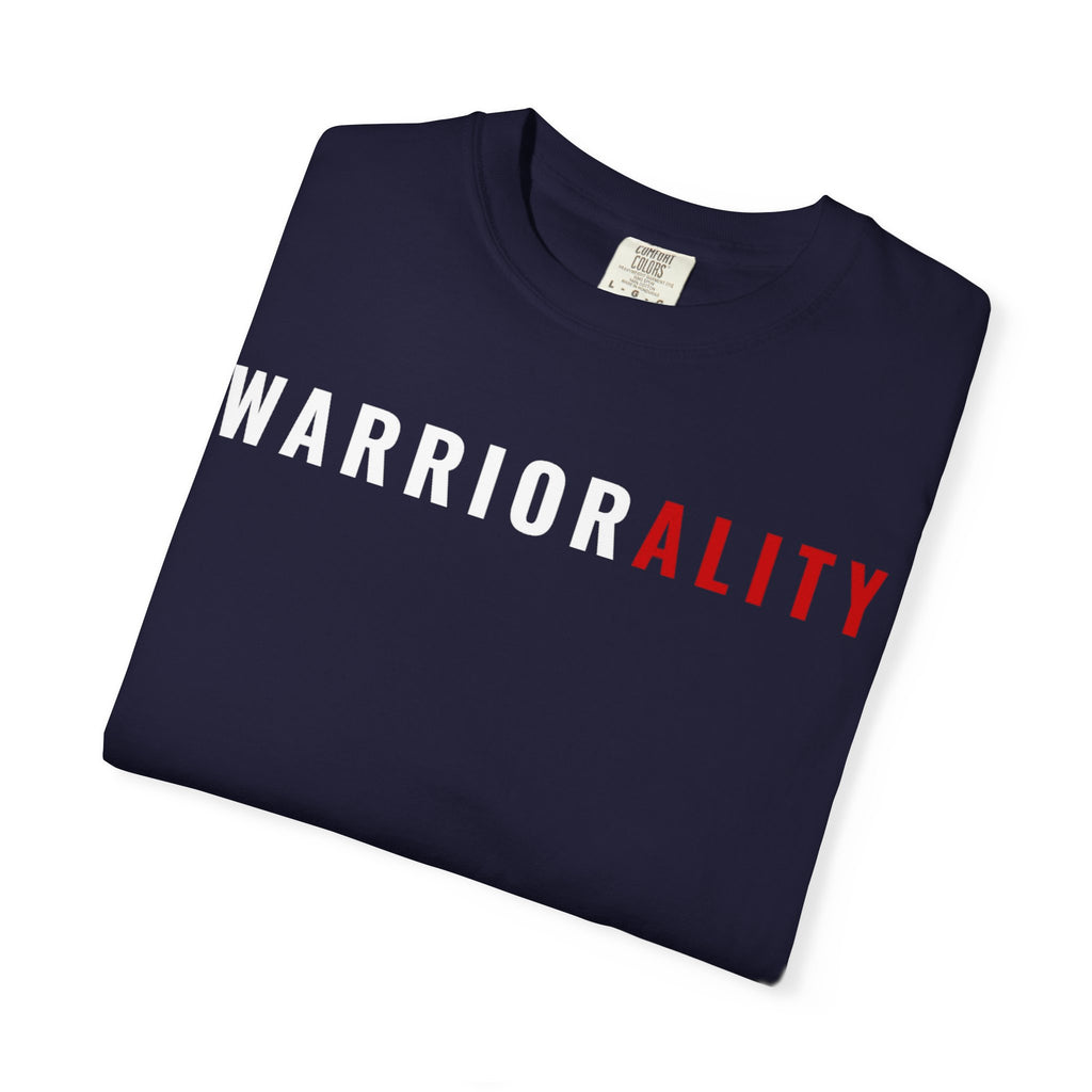 T-Shirt — "WARRIORALITY" Front / "Your Alarm Is A Call To Battle" Back - Motivational Gym Tee