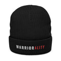 Warriorality Embroidered Ribbed Beanie — Knit Winter Hat for Strength & Fitness Fans
