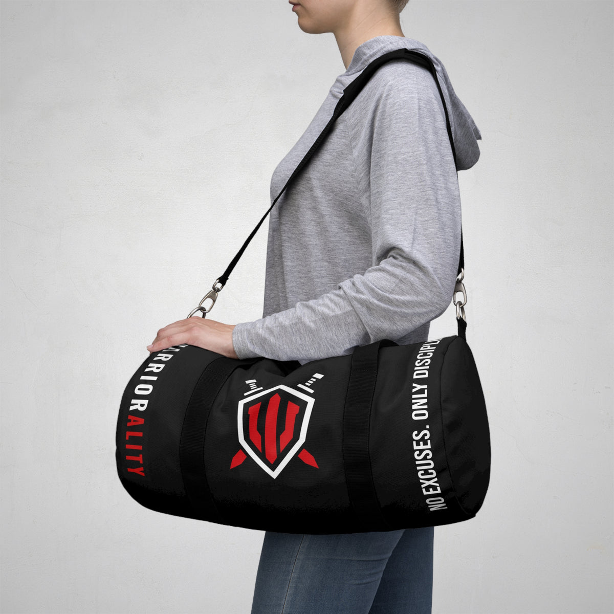 Warrior Shield Gym Duffel Bag – 'No Excuses, Only Discipline' Fitness Travel Bag