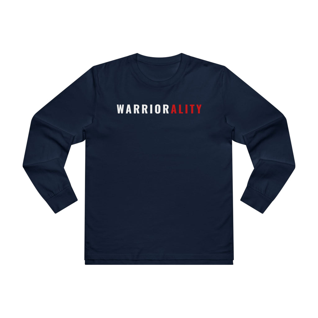 Men's Longsleeve Tee — 'Warriorality' Front, 'No Excuses Only Discipline' Motivational Fitness Shirt