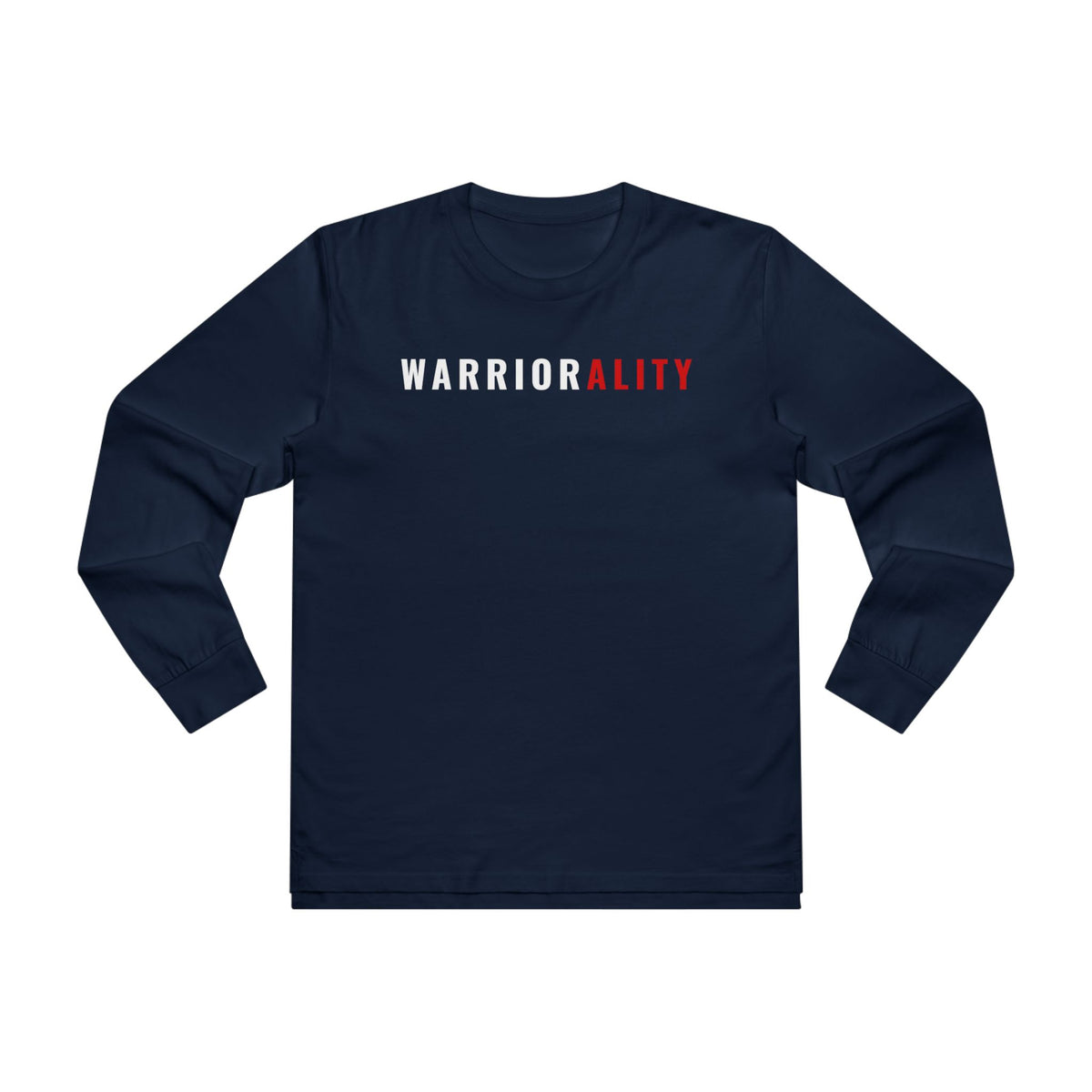 Men's Longsleeve Tee — 'Warriorality' Front, 'No Excuses Only Discipline' Motivational Fitness Shirt
