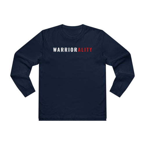 Men's Longsleeve Tee — 'Warriorality' Front, 'No Excuses Only Discipline' Motivational Fitness Shirt